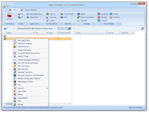 Right click on any setup to create a new SCCM/CM package, to open in any of several supported editors, to build a MSI wrapper, walk through a repackaging operation and more.